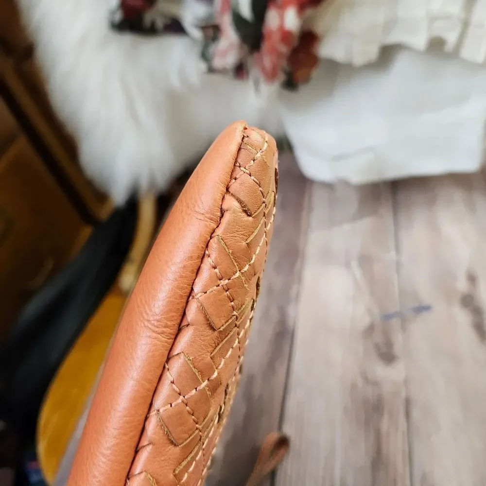 Patricia Nash Woven Leather Wristlet in Cognac Brown